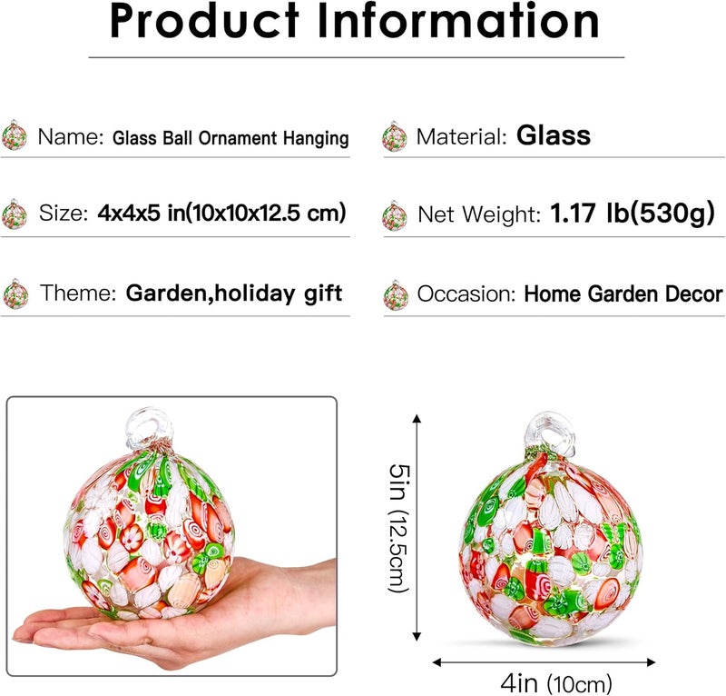 EUSTUMA Hand Blown Glass Witch Ball,Glass Ornament Hanging Garden Gazing Ball Indoor Outdoor Home Décor. (3) - Image 2